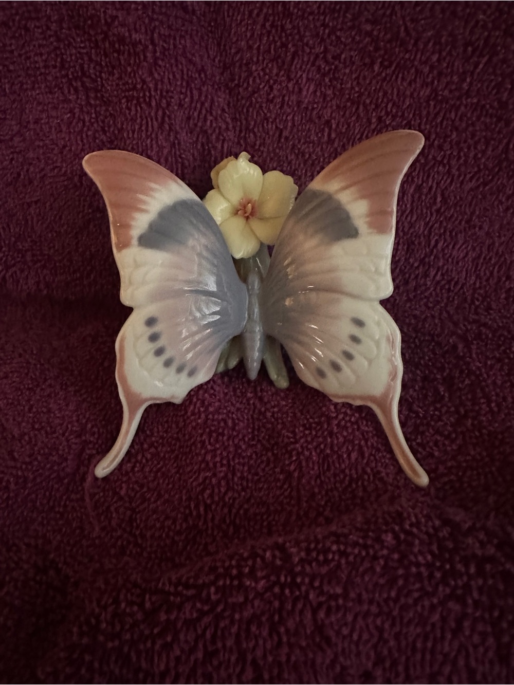 Lladro Pastel Butterfly Figurine in Pink, Cream and Gray